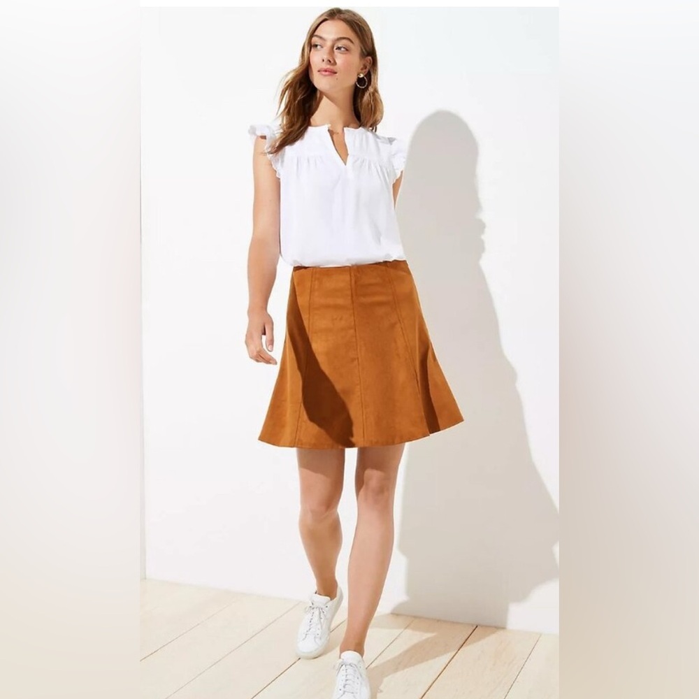 $70 NWT LOFT Faux Suede Flare Camel Mini Skirt Sz 6P